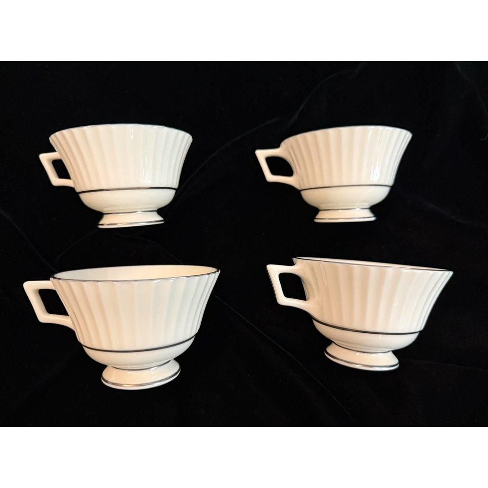 Lenox Colonnade Platinum - 4 Tea Cups with Silver Trim - W306P
